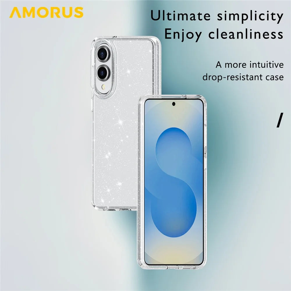 AMORUS For Samsung Galaxy S25 Edge Case Soft TPU Hard PC Back Shockproof Phone Cover - Glitter White - 6
