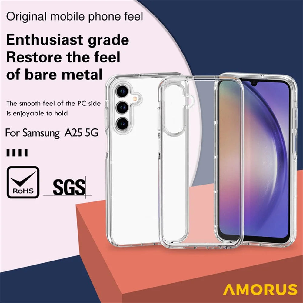AMORUS For Samsung Galaxy A25 5G (Global) (161mm) Case Soft TPU Hard PC Back Shockproof Phone Cover - Clear White - 5