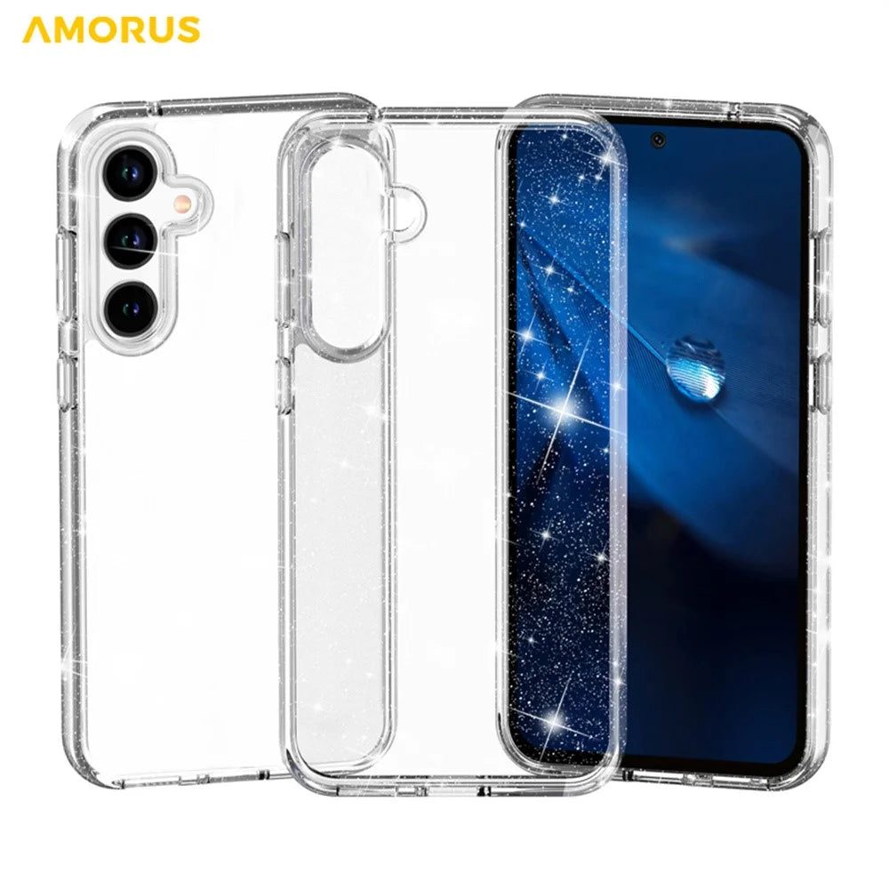 AMORUS For Samsung Galaxy A35 5G Case Soft TPU Hard PC Back Shockproof Phone Cover - Glitter White - 3
