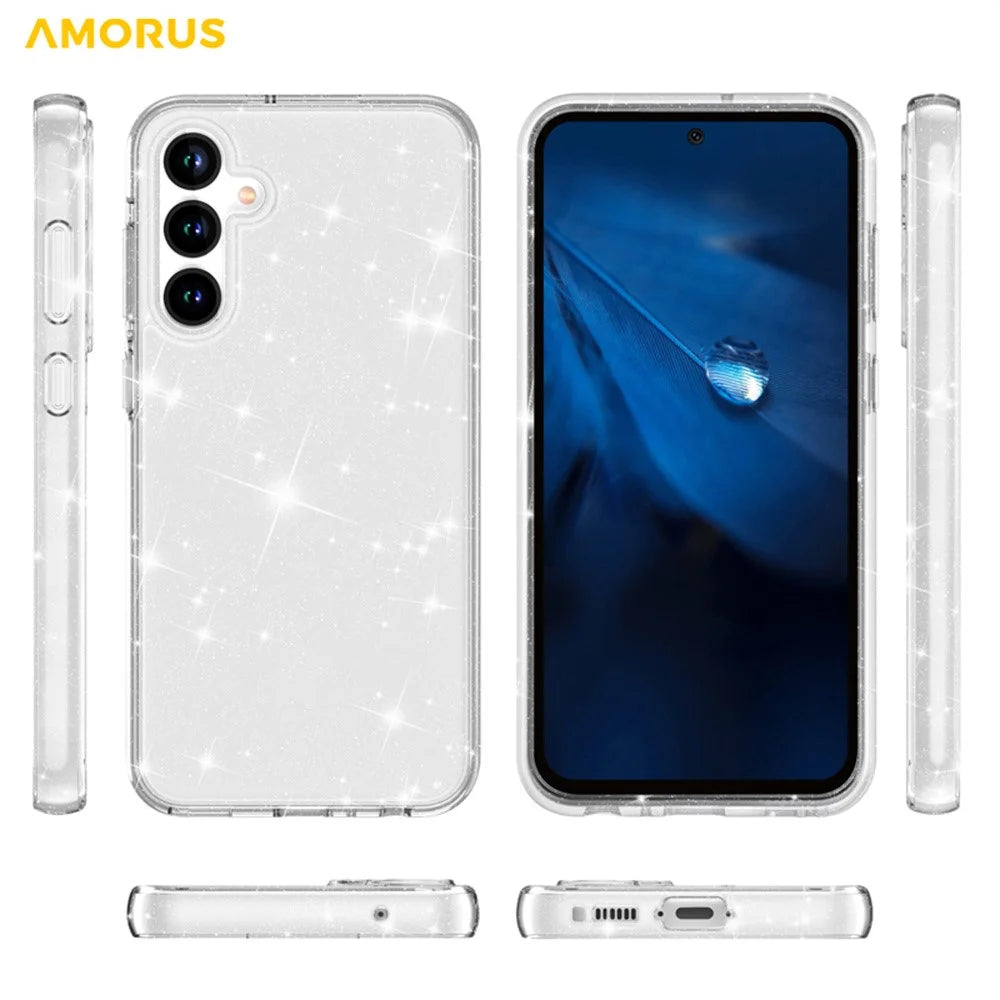 AMORUS For Samsung Galaxy A35 5G Case Soft TPU Hard PC Back Shockproof Phone Cover - Glitter White - 4