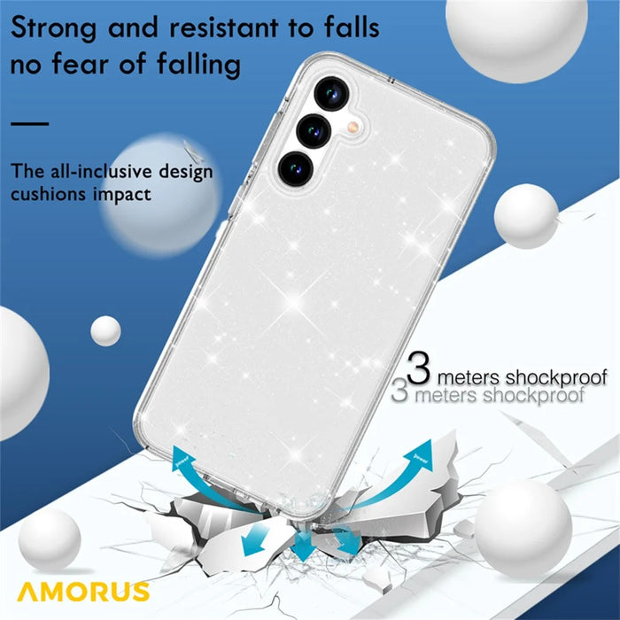AMORUS For Samsung Galaxy A35 5G Case Soft TPU Hard PC Back Shockproof Phone Cover - Glitter White - 6