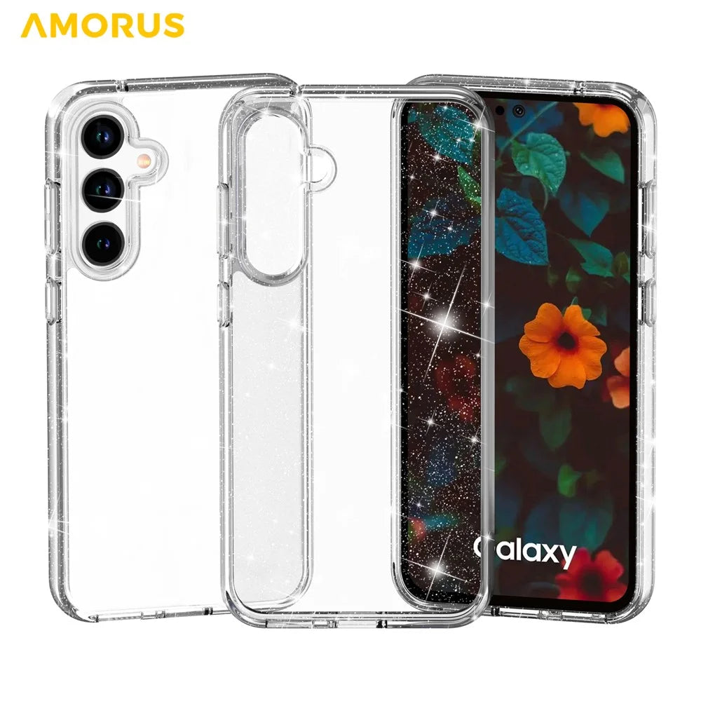 AMORUS For Samsung Galaxy A37 5G / A36 5G / A56 5G Case Soft TPU Hard PC Back Shockproof Phone Cover - Glitter White - 3