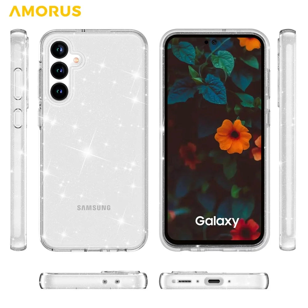 AMORUS For Samsung Galaxy A37 5G / A36 5G / A56 5G Case Soft TPU Hard PC Back Shockproof Phone Cover - Glitter White - 4
