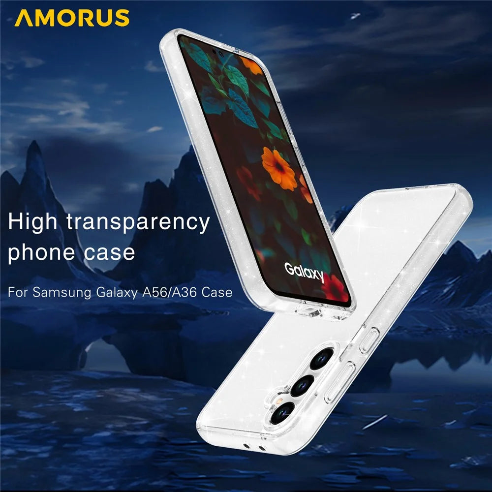 AMORUS For Samsung Galaxy A37 5G / A36 5G / A56 5G Case Soft TPU Hard PC Back Shockproof Phone Cover - Glitter White - 5