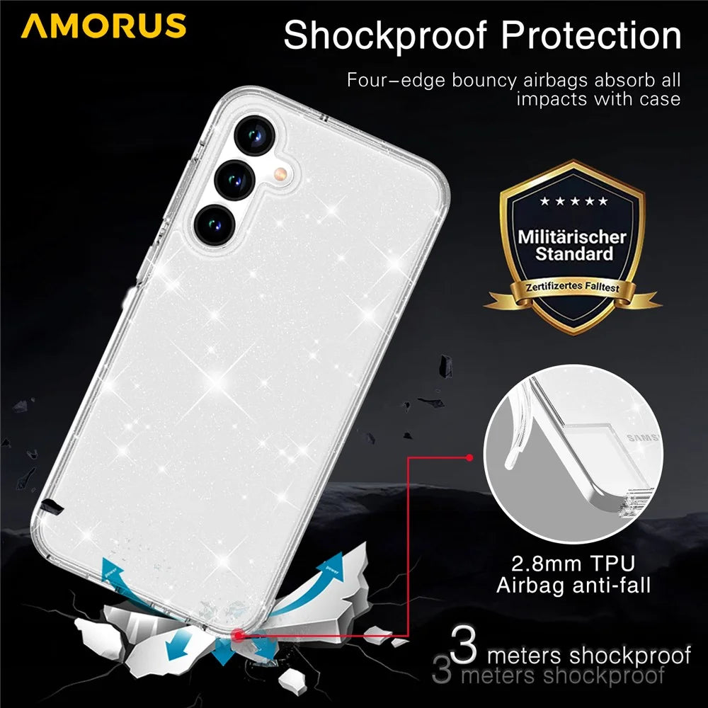 AMORUS For Samsung Galaxy A37 5G / A36 5G / A56 5G Case Soft TPU Hard PC Back Shockproof Phone Cover - Glitter White - 6