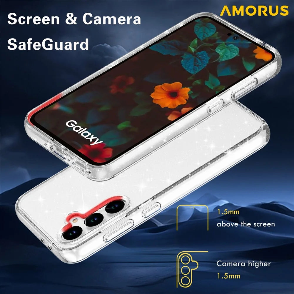 AMORUS For Samsung Galaxy A37 5G / A36 5G / A56 5G Case Soft TPU Hard PC Back Shockproof Phone Cover - Glitter White - 7