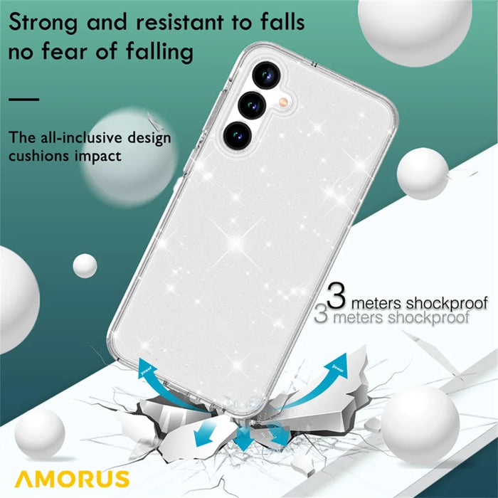 AMORUS For Samsung Galaxy A55 5G Case Soft TPU Hard PC Back Shockproof Phone Cover - Glitter White - 6