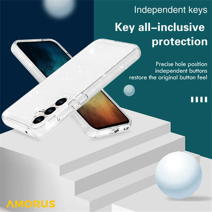 AMORUS For Samsung Galaxy A55 5G Case Soft TPU Hard PC Back Shockproof Phone Cover - Glitter White - 7