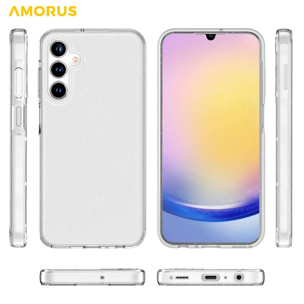 AMORUS For Samsung Galaxy A15 4G / 5G Case Soft TPU Hard PC Back Shockproof Phone Cover - Glitter White - 4