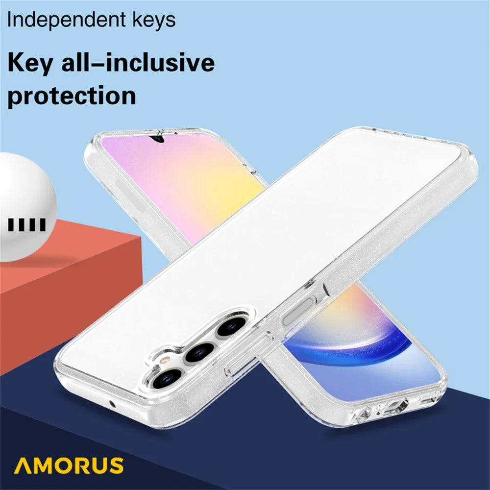 AMORUS For Samsung Galaxy A15 4G / 5G Case Soft TPU Hard PC Back Shockproof Phone Cover - Glitter White - 6
