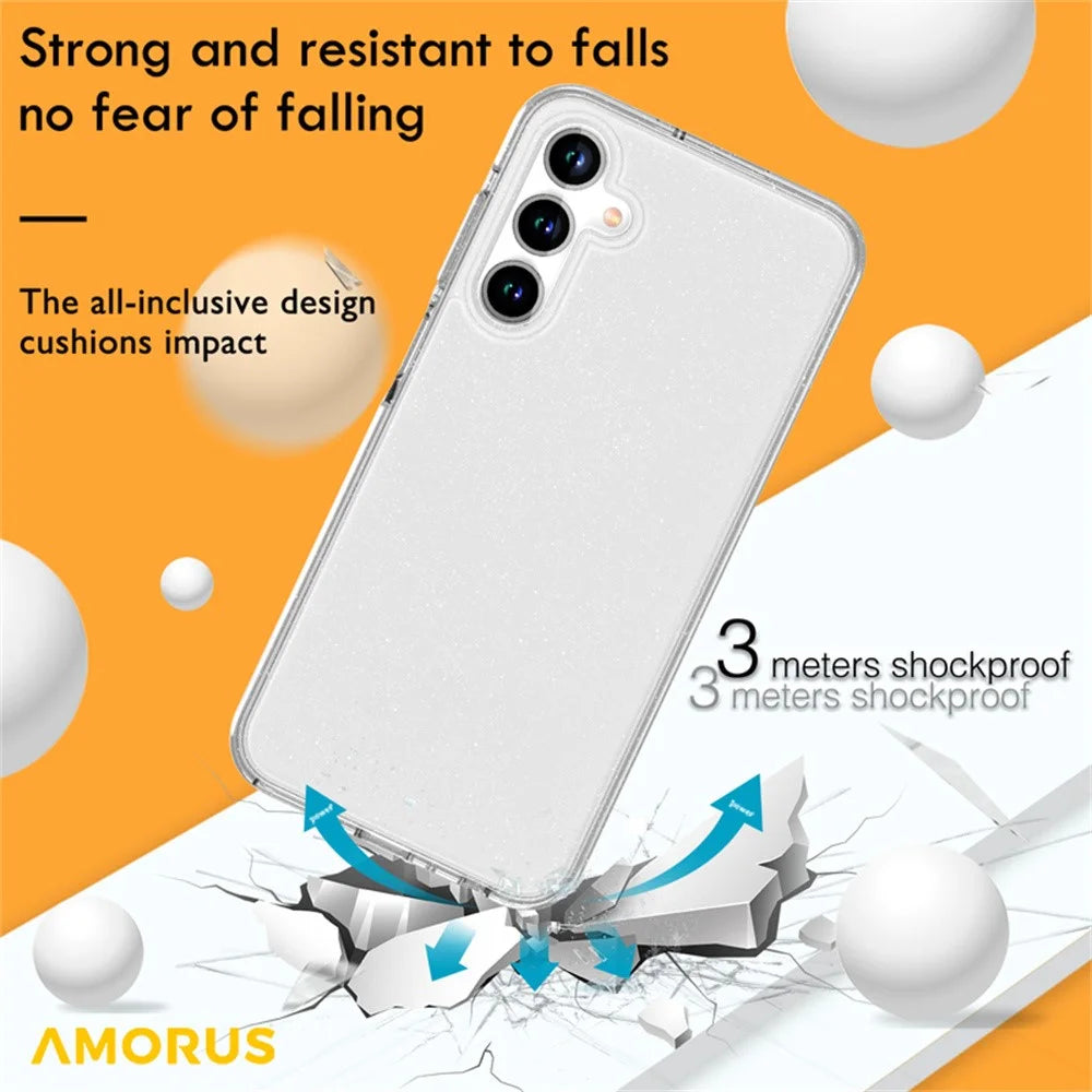 AMORUS For Samsung Galaxy A15 4G / 5G Case Soft TPU Hard PC Back Shockproof Phone Cover - Glitter White - 7