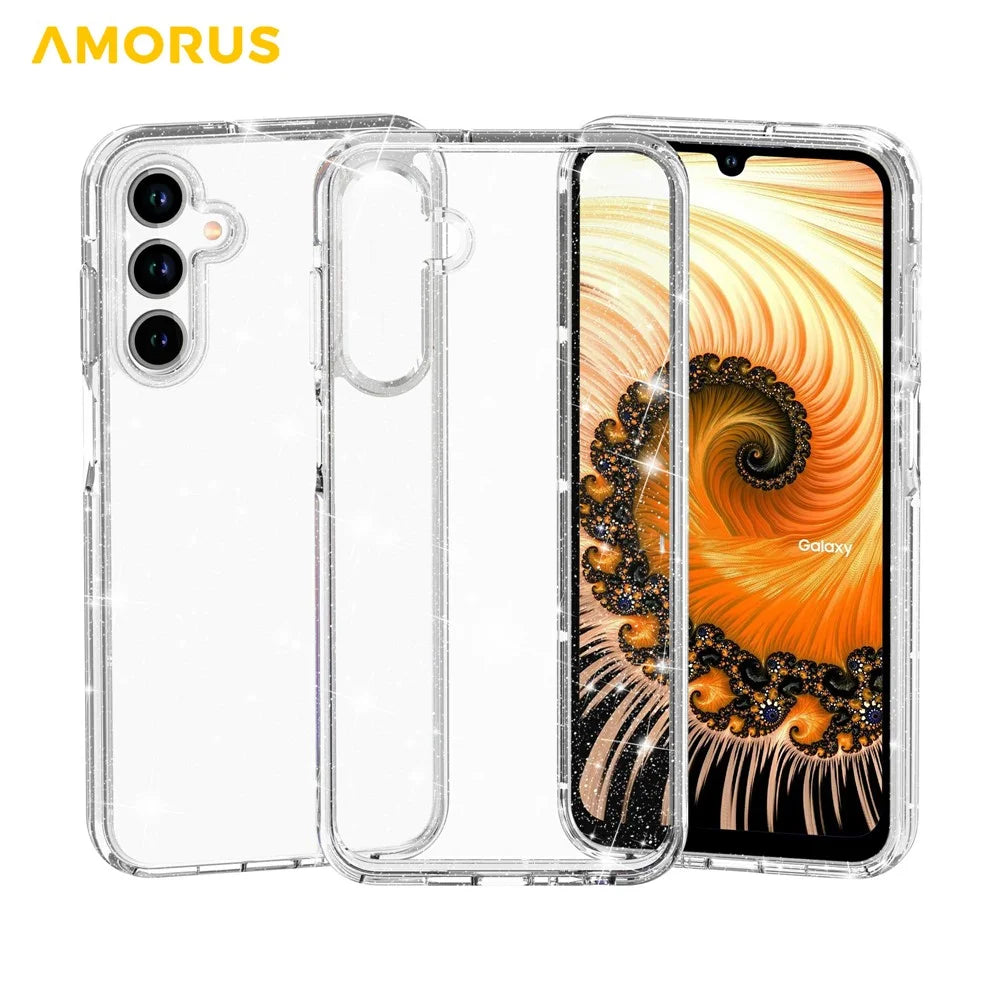 AMORUS For Samsung Galaxy A18 5G / A18 4G / A26 5G / A17 5G Case Soft TPU Hard PC Back Shockproof Phone Cover - Glitter White - 2