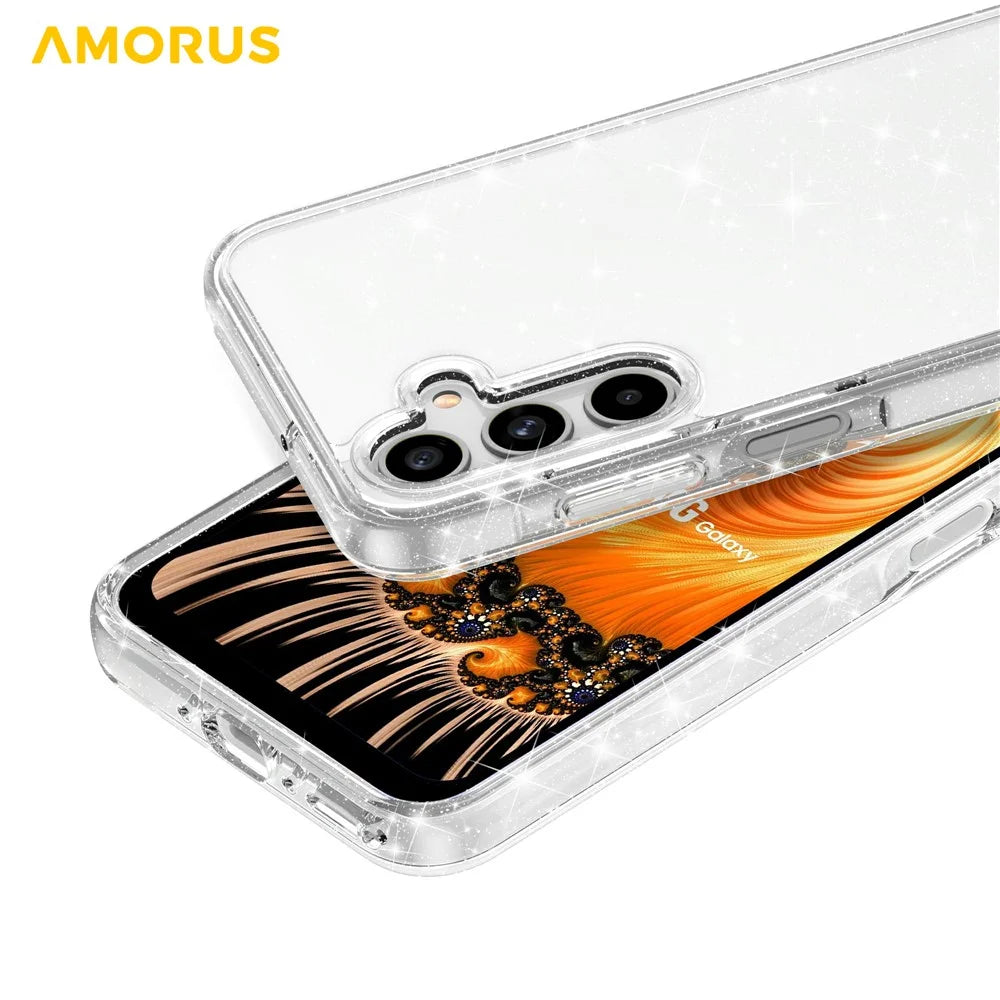 AMORUS For Samsung Galaxy A18 5G / A18 4G / A26 5G / A17 5G Case Soft TPU Hard PC Back Shockproof Phone Cover - Glitter White - 3