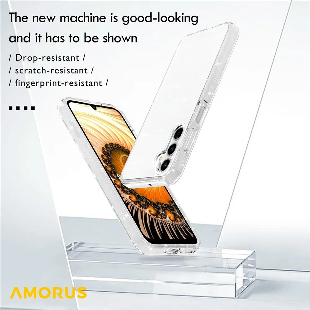 AMORUS For Samsung Galaxy A18 5G / A18 4G / A26 5G / A17 5G Case Soft TPU Hard PC Back Shockproof Phone Cover - Glitter White - 5