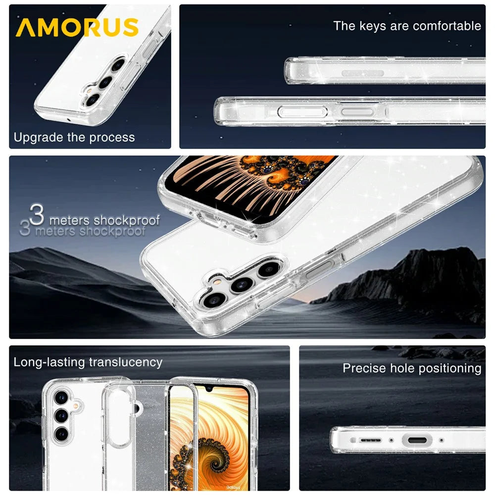 AMORUS For Samsung Galaxy A18 5G / A18 4G / A26 5G / A17 5G Case Soft TPU Hard PC Back Shockproof Phone Cover - Glitter White - 6