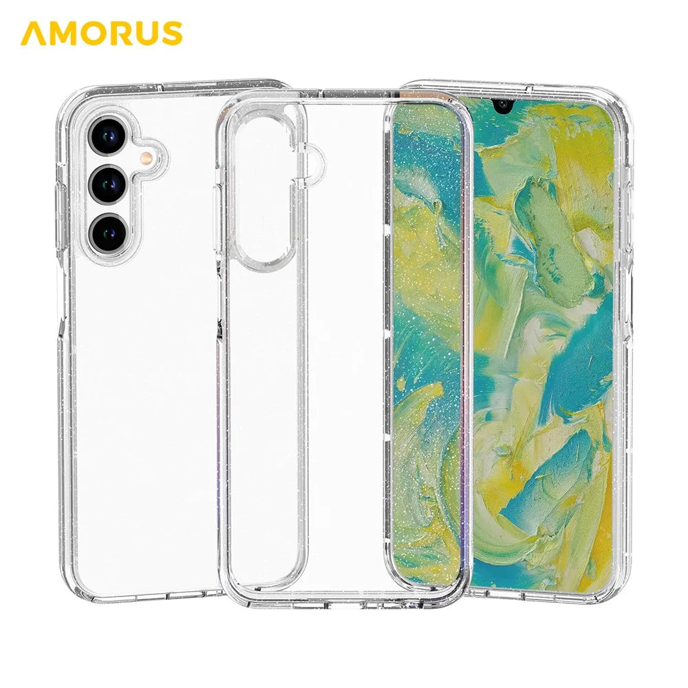 AMORUS For Samsung Galaxy A16 5G Case Soft TPU Hard PC Back Shockproof Phone Cover - Glitter White - 3