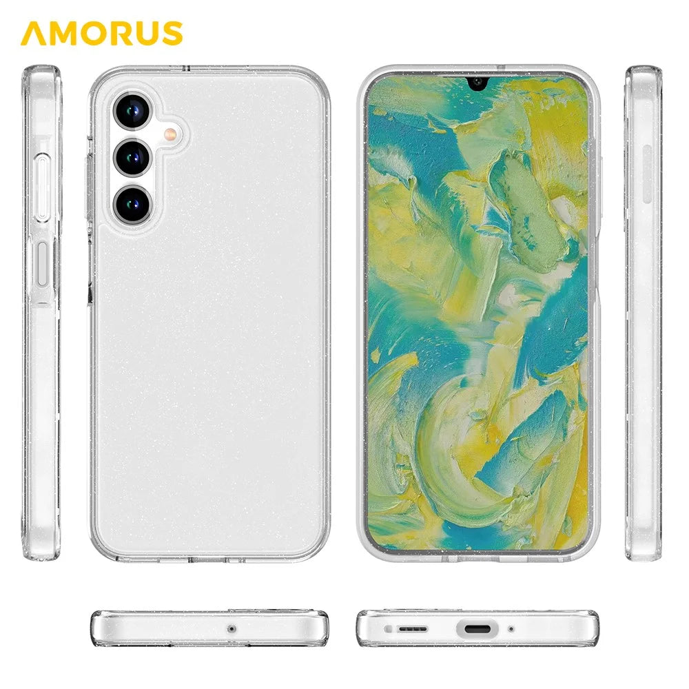 AMORUS For Samsung Galaxy A16 5G Case Soft TPU Hard PC Back Shockproof Phone Cover - Glitter White - 4