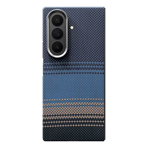 For Samsung Galaxy Z Fold7 5G Case Gradient Aramid Fiber Magnetic Phone Back Cover with Metal Lens Frame - Blue Floating Weave - 1