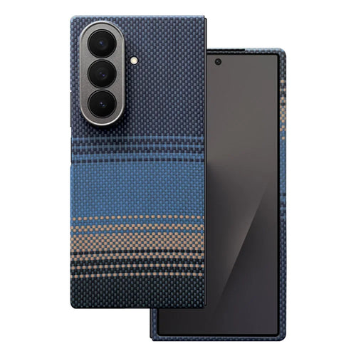 For Samsung Galaxy Z Fold7 5G Magnetic Case Precise Cutouts Gradient Aramid Fiber Folding Phone Cover with Metal Lens Frame -  Blue Floating Weave - 1