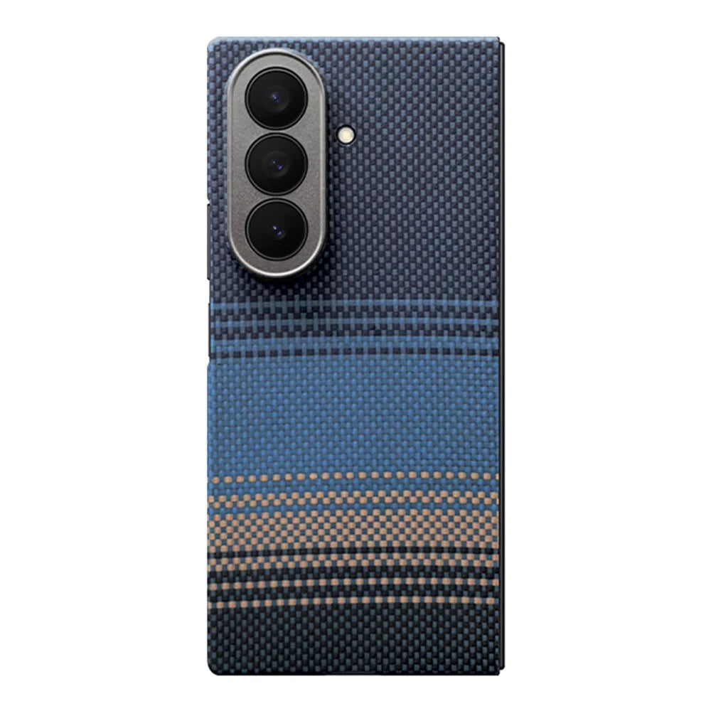 For Samsung Galaxy Z Fold7 5G Magnetic Case Precise Cutouts Gradient Aramid Fiber Folding Phone Cover with Metal Lens Frame -  Blue Floating Weave - 2