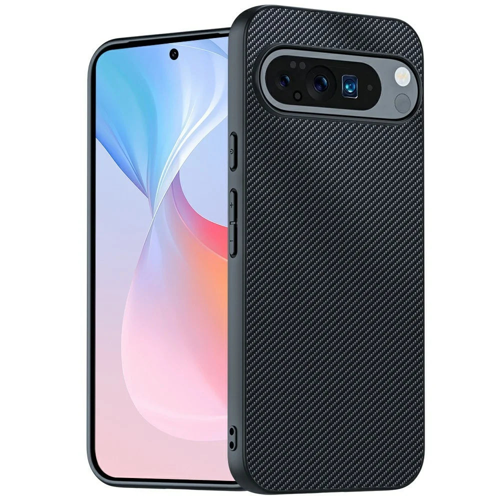 For Google Pixel 10 Pro XL Case Leather + PC Hard Phone Cover Carbon Fiber Texture - Carbon Fiber / Black - 1