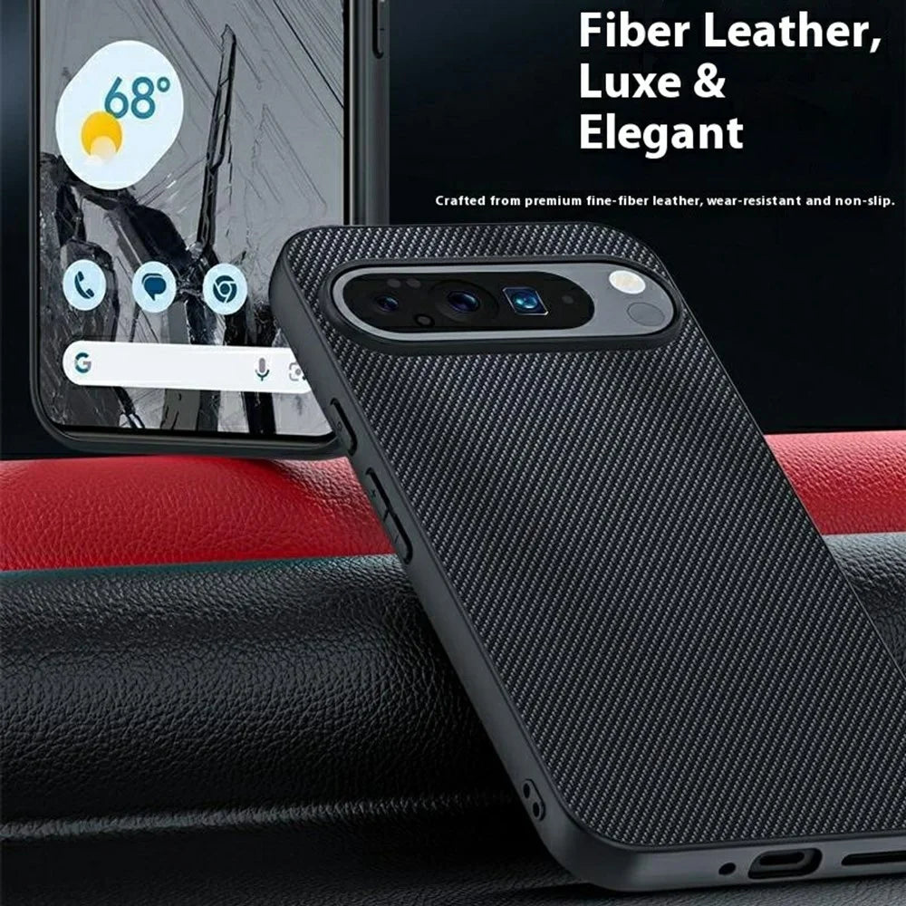 For Google Pixel 10 Pro XL Case Leather + PC Hard Phone Cover Carbon Fiber Texture - Carbon Fiber / Black - 2