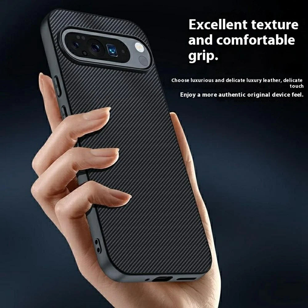 For Google Pixel 10 Pro XL Case Leather + PC Hard Phone Cover Carbon Fiber Texture - Carbon Fiber / Black - 5