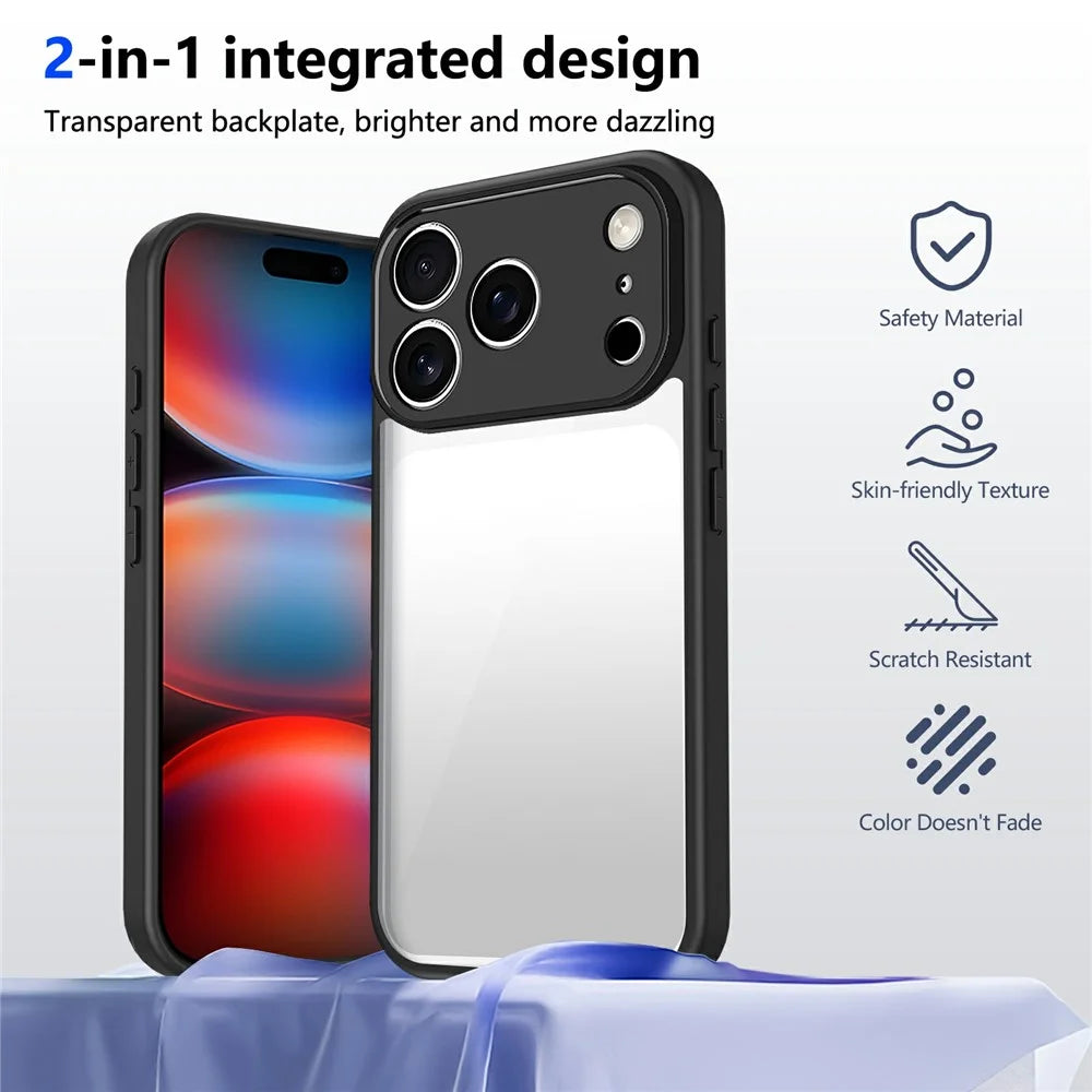 For iPhone 17 Pro Max Case Matte Skin Touch Clear PC + TPU Shockproof Phone Back Cover - Black - 2