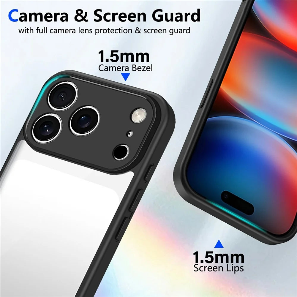 For iPhone 17 Pro Case Matte Skin Touch Clear PC + TPU Shockproof Phone Back Cover - Black - 4