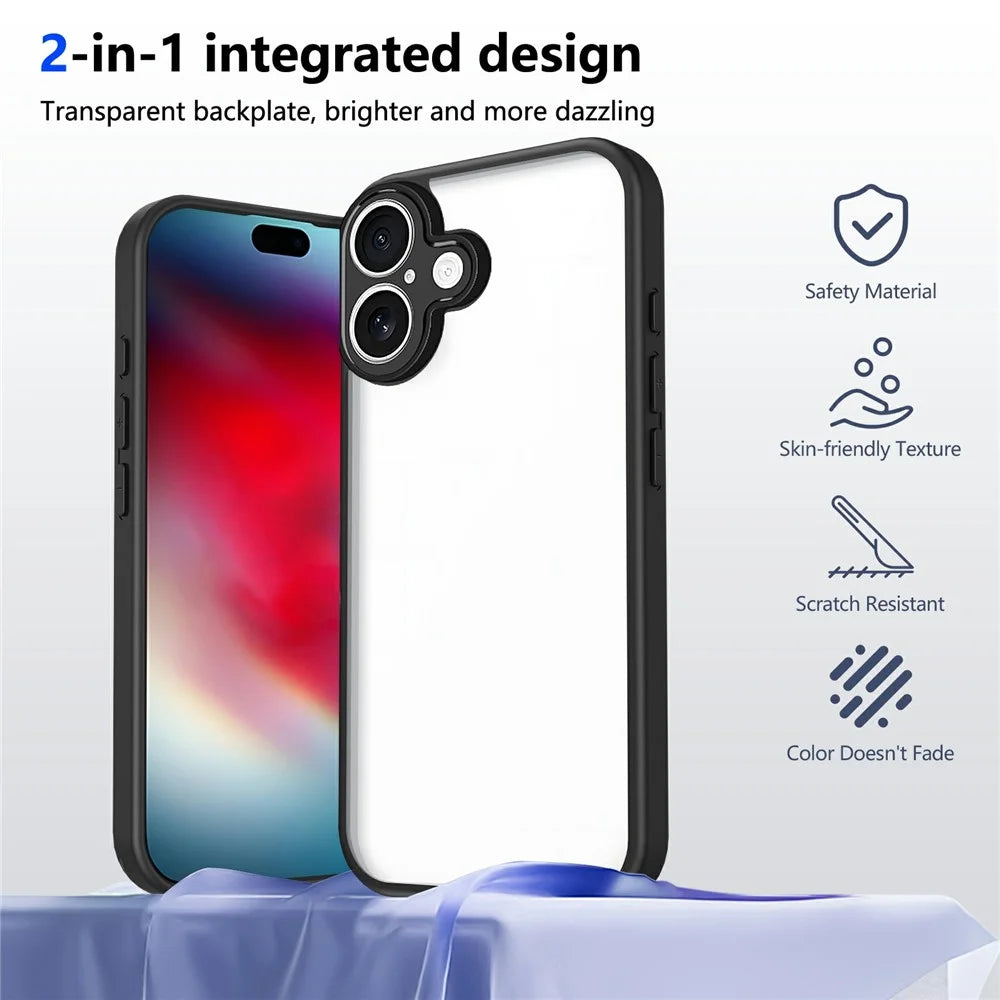 For iPhone 17 Case Matte Skin Touch Clear PC + TPU Shockproof Phone Back Cover - Black - 2