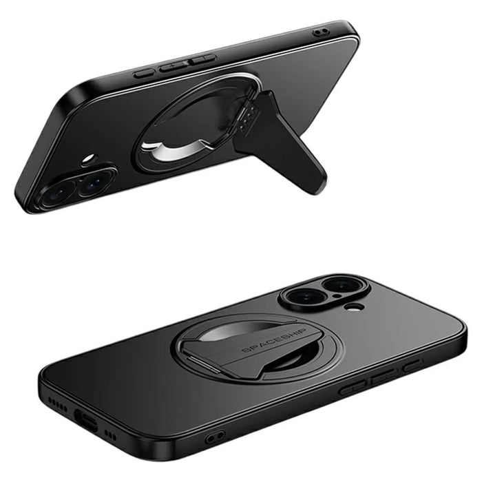 For iPhone 16 Case Compatible with MagSafe Hidden Kickstand Skin-Feel Matte PC TPU Phone Back Cover - Black - 1