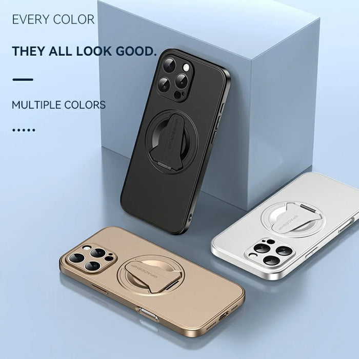 For iPhone 16 Pro Case Compatible with MagSafe Hidden Kickstand Skin-Feel Matte PC TPU Phone Back Cover - Black - 3