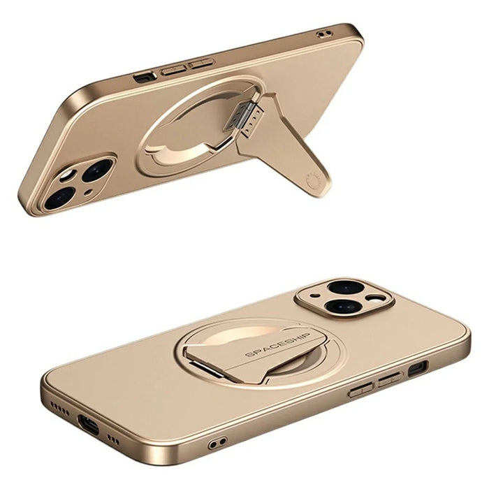 For iPhone 13 Case Compatible with MagSafe Hidden Kickstand Skin-Feel Matte PC TPU Phone Back Cover - Desert Gold - 1