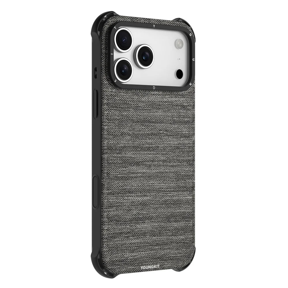 YOUNGKIT For iPhone 17 Pro Magnetic Case Jeans Cloth Texture TPU Canvas Phone Back Cover - Grey - 1