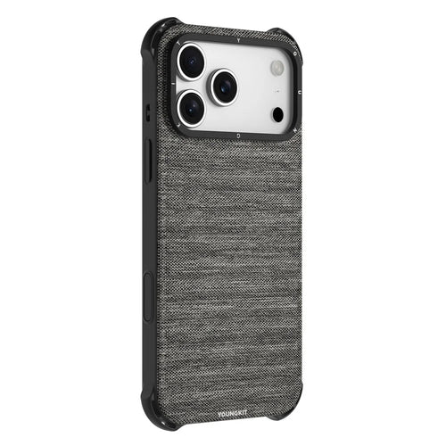 YOUNGKIT For iPhone 17 Pro Magnetic Case Jeans Cloth Texture TPU Canvas Phone Back Cover - Grey - 1
