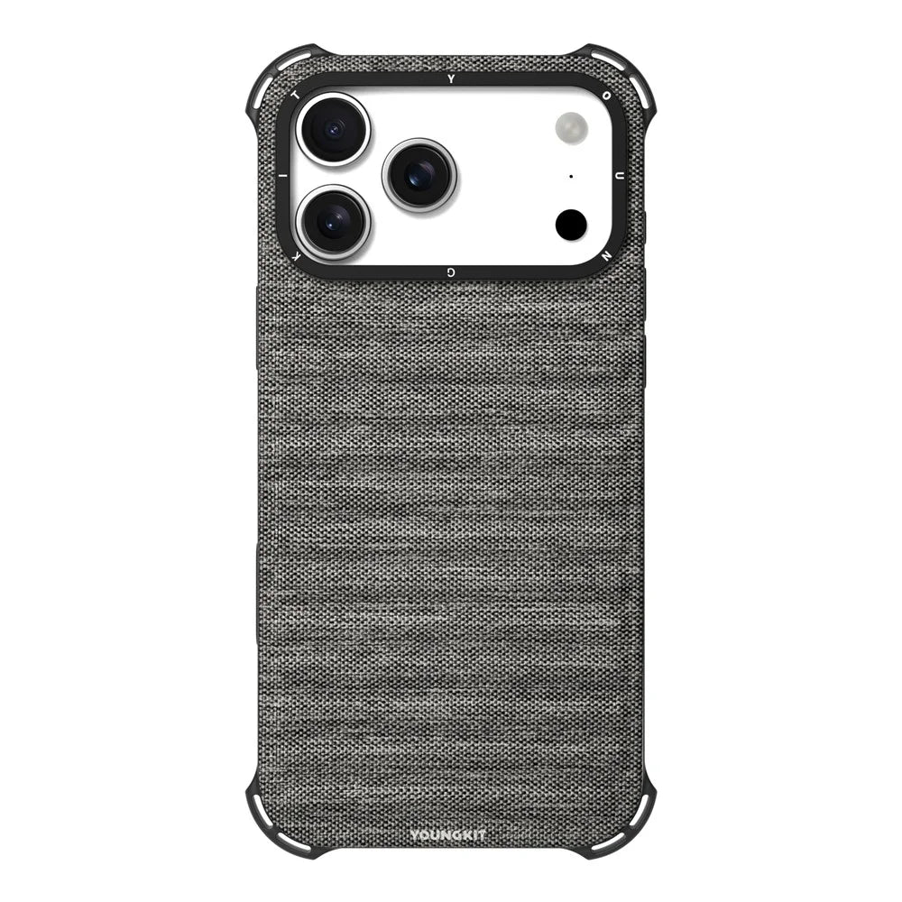YOUNGKIT For iPhone 17 Pro Magnetic Case Jeans Cloth Texture TPU Canvas Phone Back Cover - Grey - 2