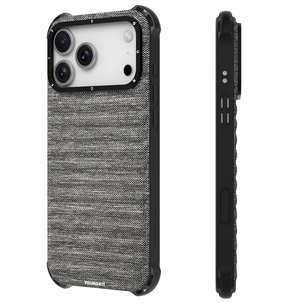 YOUNGKIT For iPhone 17 Pro Magnetic Case Jeans Cloth Texture TPU Canvas Phone Back Cover - Grey - 3