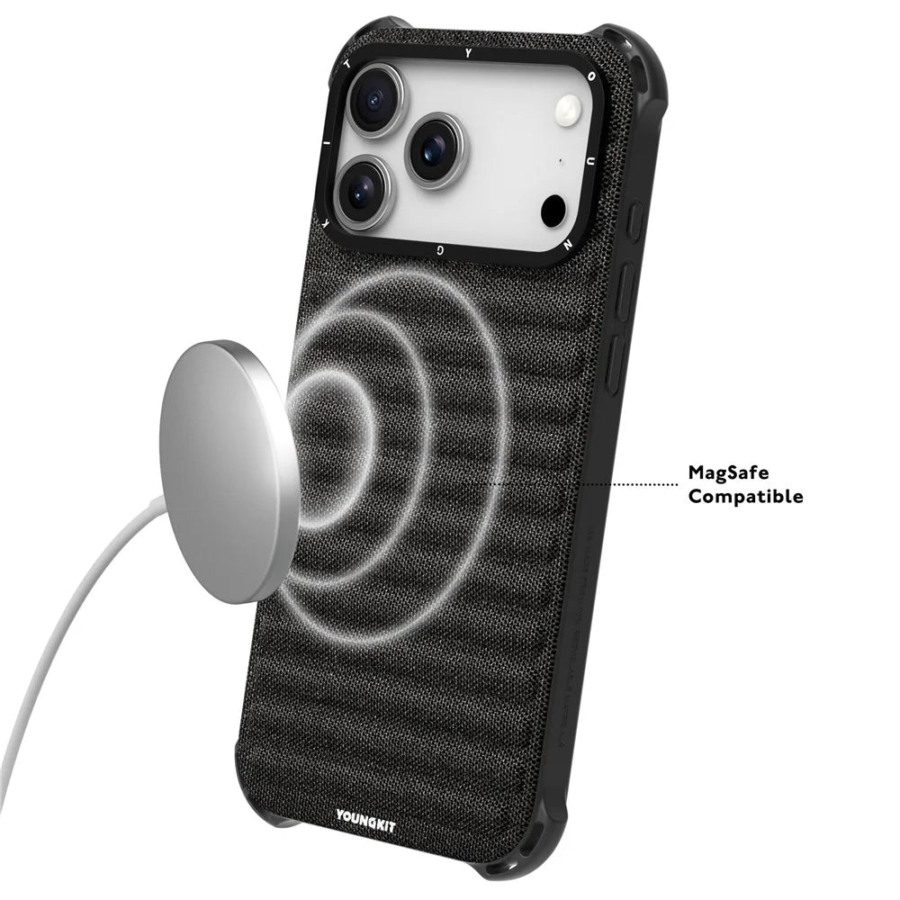 YOUNGKIT For iPhone 17 Pro Magnetic Case Jeans Cloth Texture TPU Canvas Phone Back Cover - Grey - 4