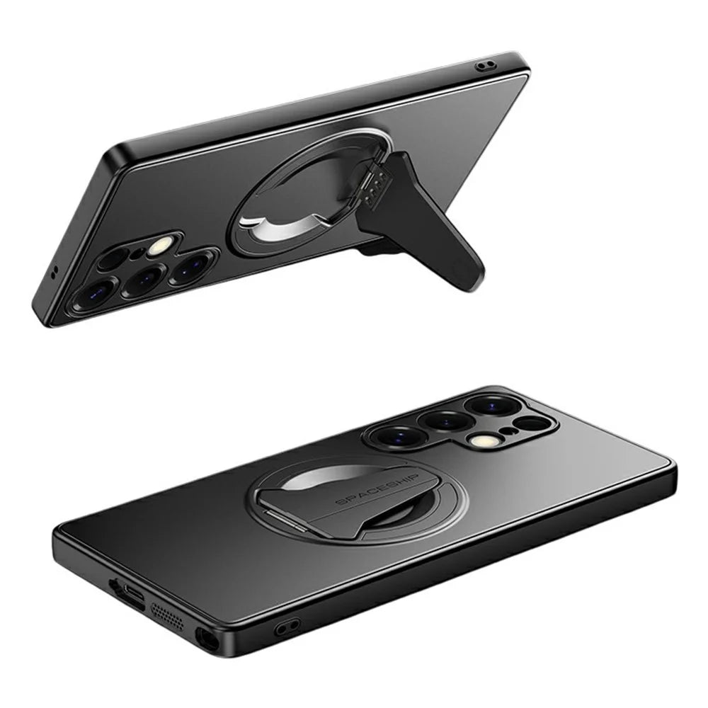 For Samsung Galaxy S25 Ultra Case Magnetic Case Hidden Kickstand Skin-Feel Matte PC TPU Phone Back Cover - Black - 1