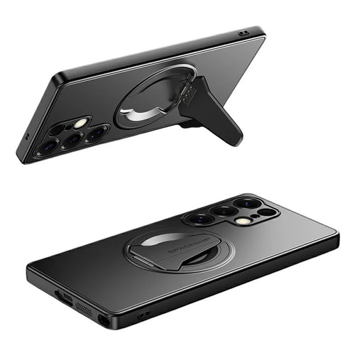 For Samsung Galaxy S25 Ultra Case Magnetic Case Hidden Kickstand Skin-Feel Matte PC TPU Phone Back Cover - Black - 1