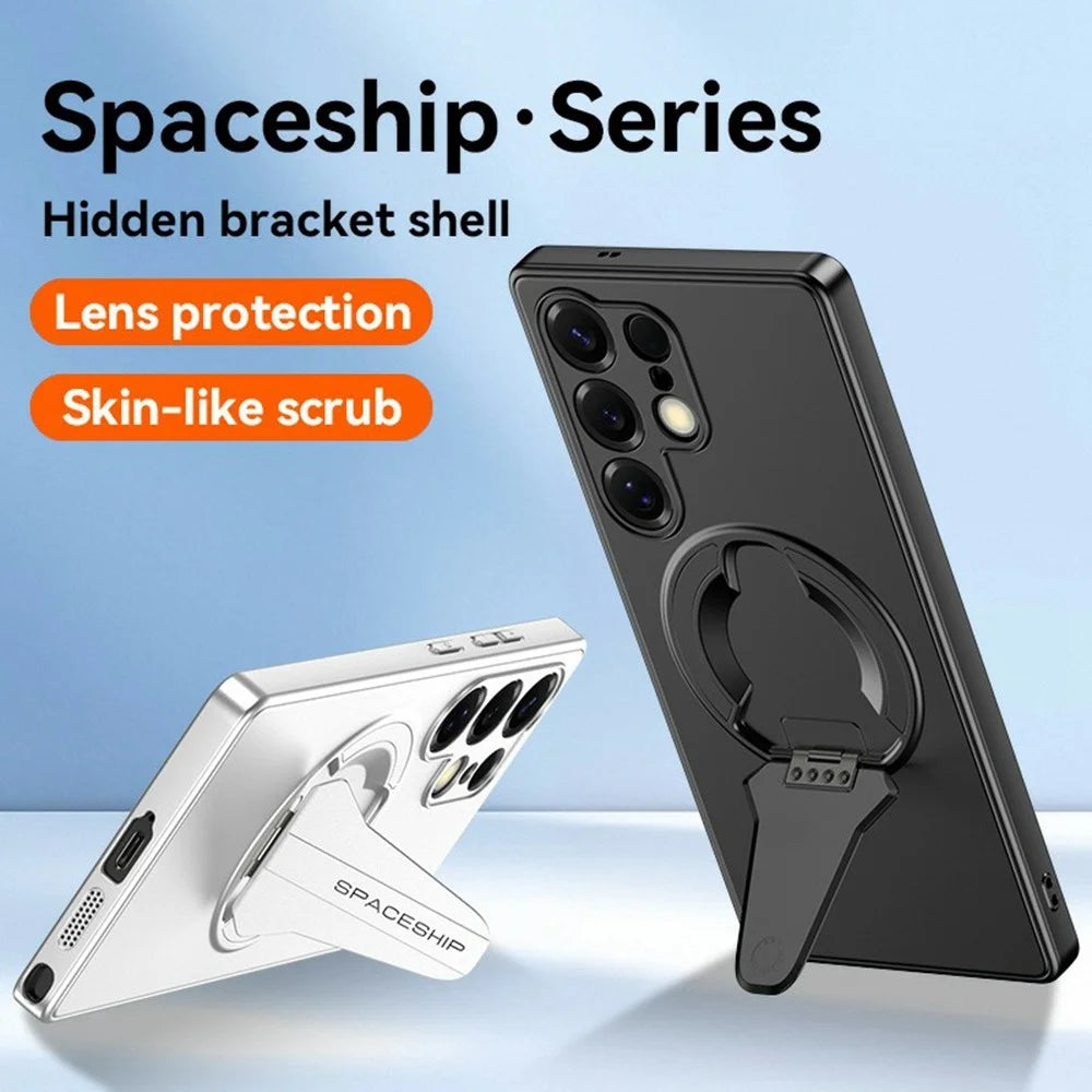 For Samsung Galaxy S25 Ultra Case Magnetic Case Hidden Kickstand Skin-Feel Matte PC TPU Phone Back Cover - Black - 2
