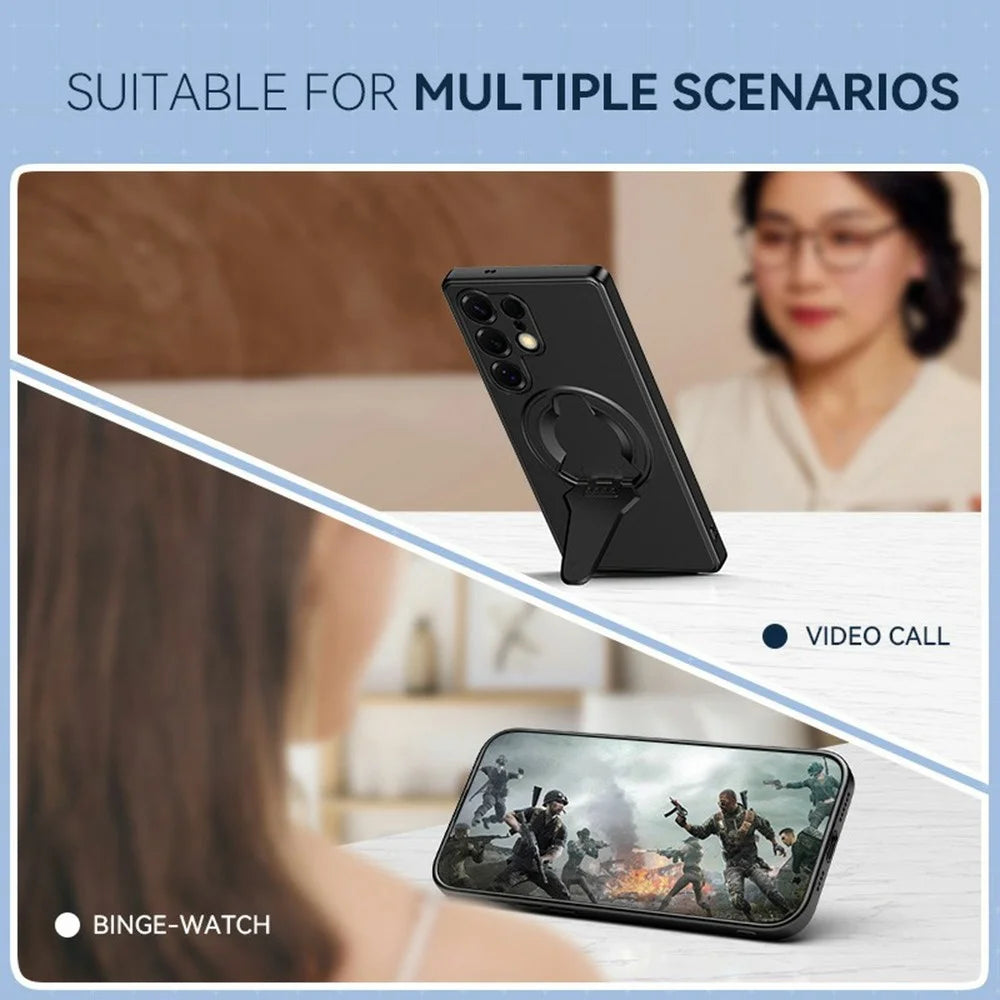 For Samsung Galaxy S25 Ultra Case Magnetic Case Hidden Kickstand Skin-Feel Matte PC TPU Phone Back Cover - Black - 3