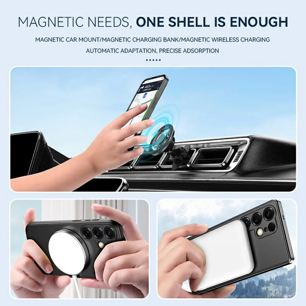 For Samsung Galaxy S25 Ultra Case Magnetic Case Hidden Kickstand Skin-Feel Matte PC TPU Phone Back Cover - Black - 6