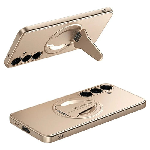 For Samsung Galaxy S25+ Magnetic Case Hidden Kickstand Skin-Feel Matte PC TPU Phone Back Cover - Desert Gold - 1