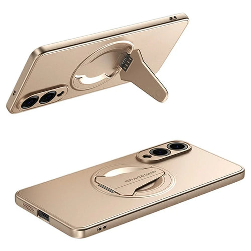 For Samsung Galaxy S25 Edge Magnetic Case Hidden Kickstand Skin-Feel Matte PC TPU Phone Back Cover - Desert Gold - 1