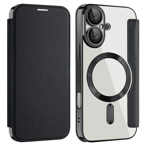 AMORUS For iPhone 16 Case Compatible with MagSafe RFID Blocking Card Holder Leather Phone Cover - Black - 1