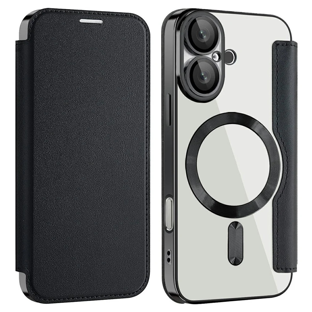 AMORUS For iPhone 16 Plus Case Compatible with MagSafe RFID Blocking Card Holder Leather Phone Cover - Black - 1