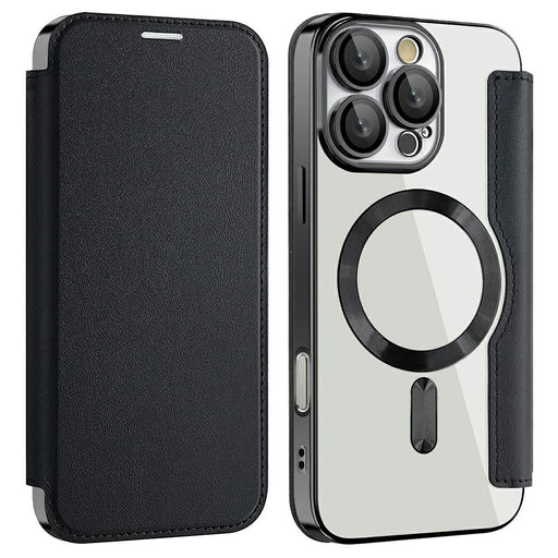 AMORUS For iPhone 16 Pro Max Case Compatible with MagSafe RFID Blocking Card Holder Leather Phone Cover - Black - 1