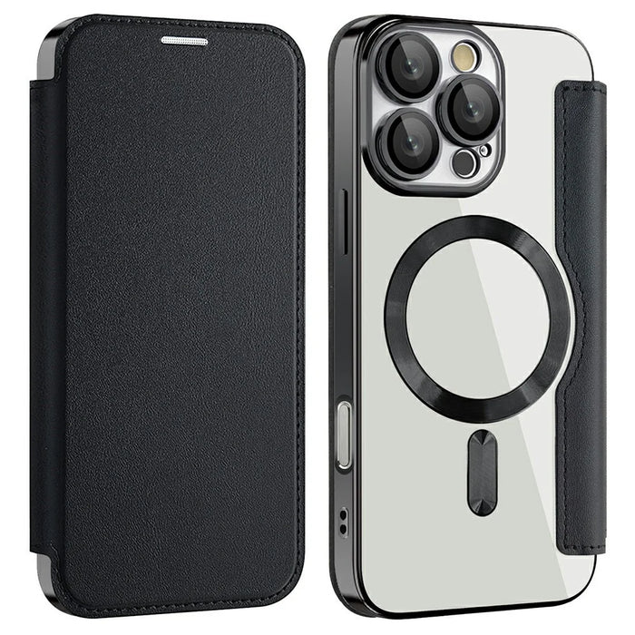 AMORUS For iPhone 16 Pro Max Case Compatible with MagSafe RFID Blocking Card Holder Leather Phone Cover - Black - 1