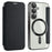 AMORUS For Samsung Galaxy S25 Magnetic Case RFID Blocking Card Holder Leather Phone Cover - Black - 1